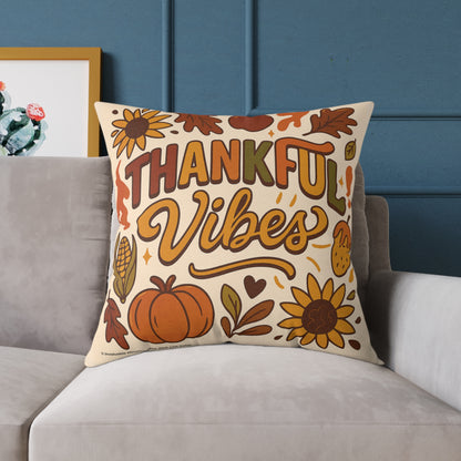Thankful Vibes Poly Canvas Throw Pillow — Autumn Harvest Illustration | Cozy Seasonal Home Decor