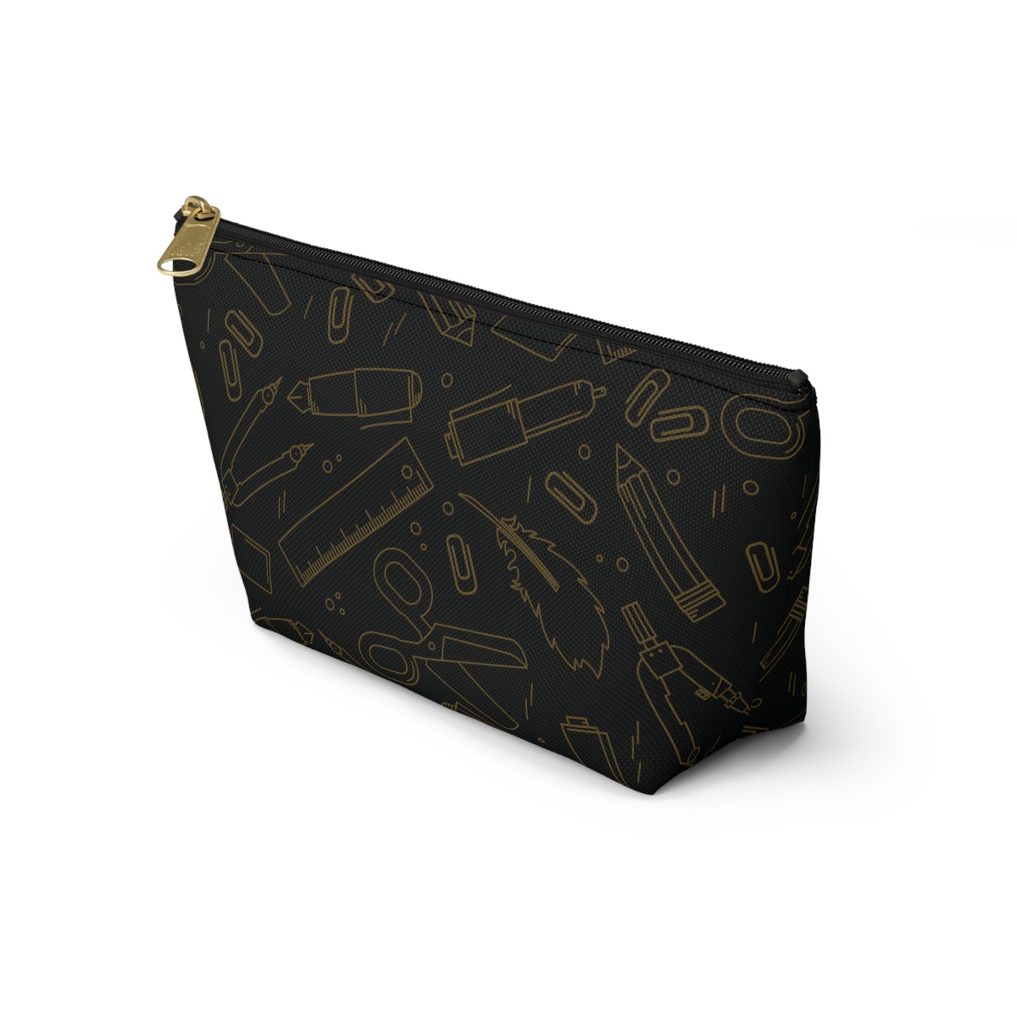 Black & Gold Artist Sketch T-Bottom Pouch • Stylish Pencil Case or Makeup Bag • Small or Large Sizes