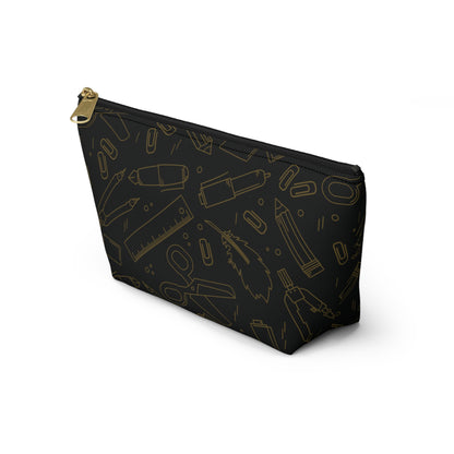 Black & Gold Artist Sketch T-Bottom Pouch • Stylish Pencil Case or Makeup Bag • Small or Large Sizes