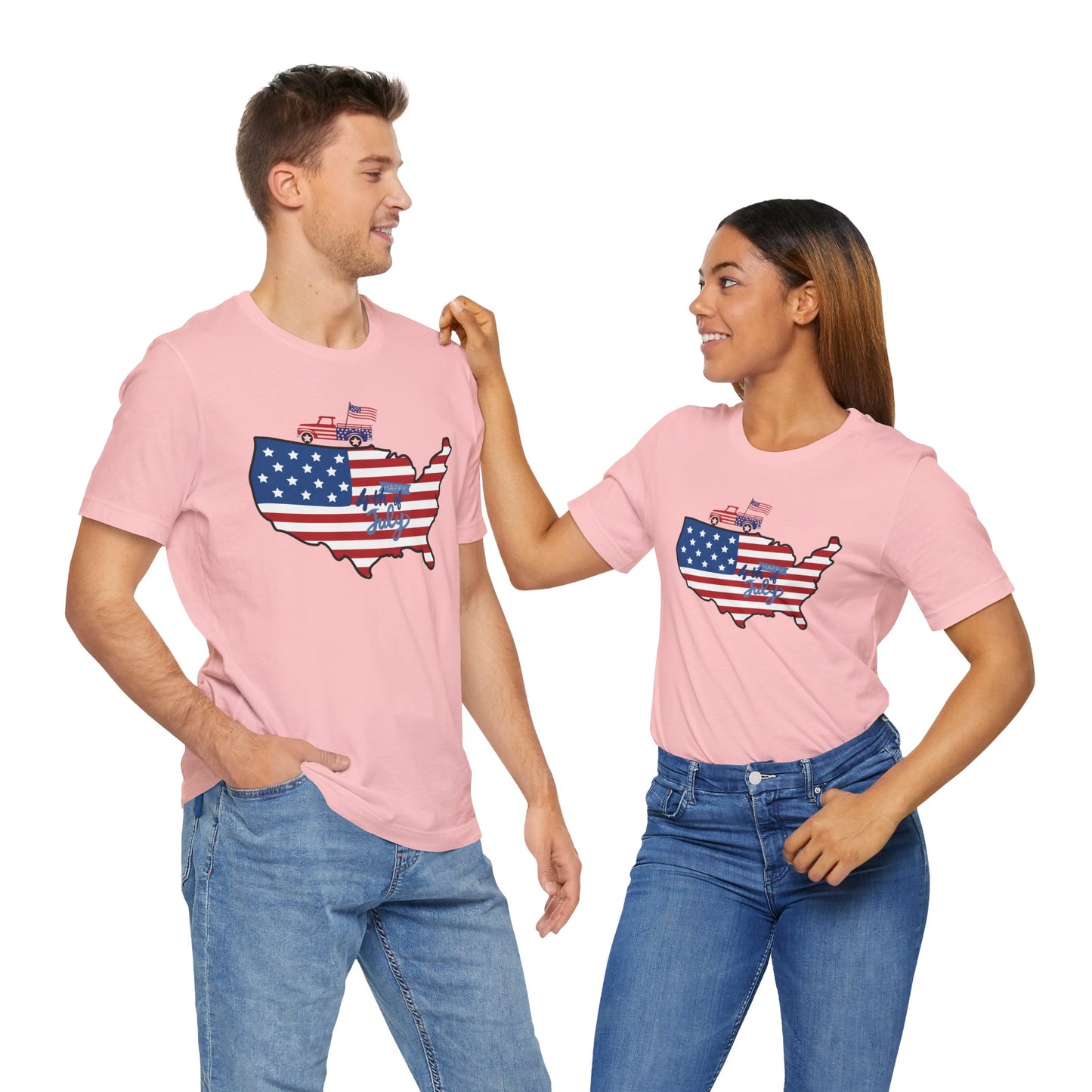 All-American USA Map & Truck Tee – Unisex Bella+Canvas Jersey Tee - 4th of July T-Shirt