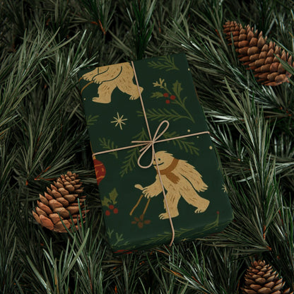 Cryptid Christmas Parade – Luxury Holiday Wrapping Paper, Folk-Art Bigfoot & Mothman Gift Wrap, 30" Roll (Matte/Gloss)
