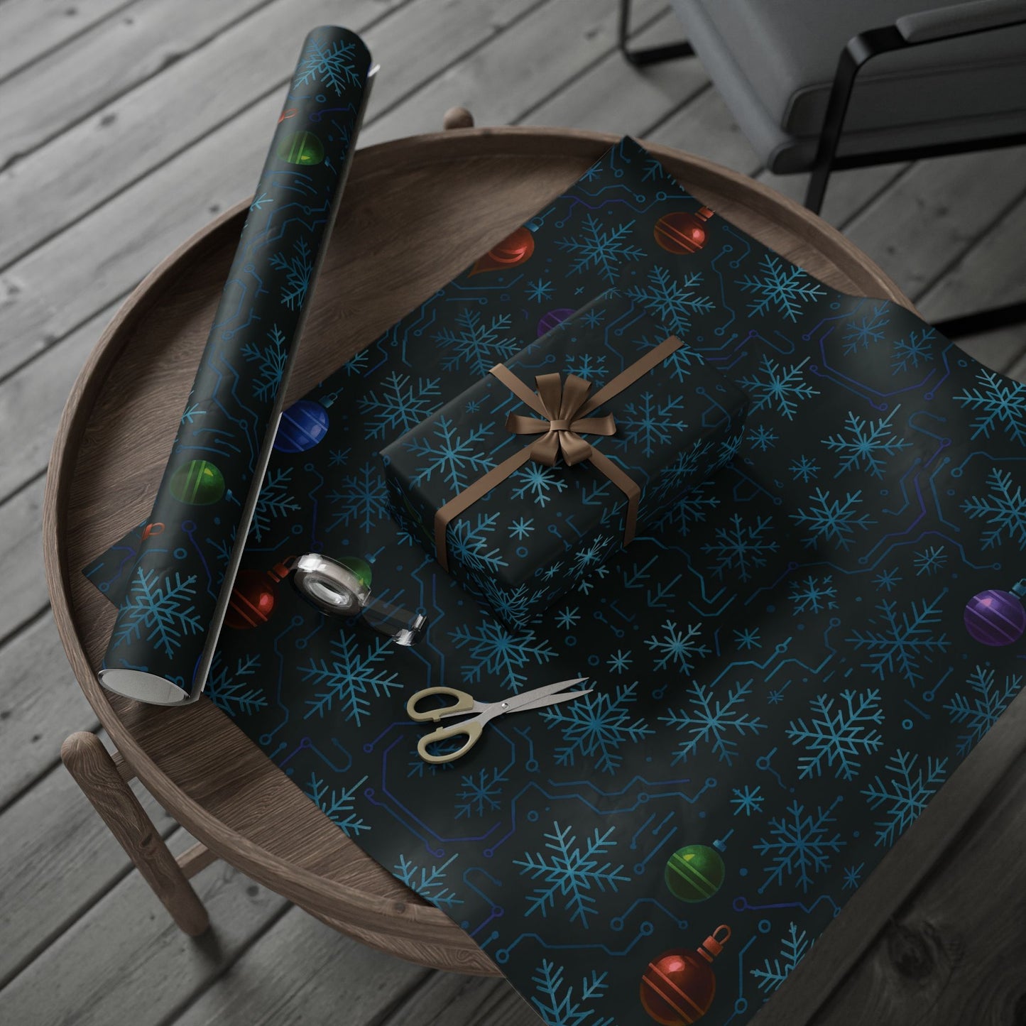 Cyber Yule Circuit – Luxury Christmas Wrapping Paper, Seamless Designer Gift Wrap, 30" Roll (Matte/Gloss)