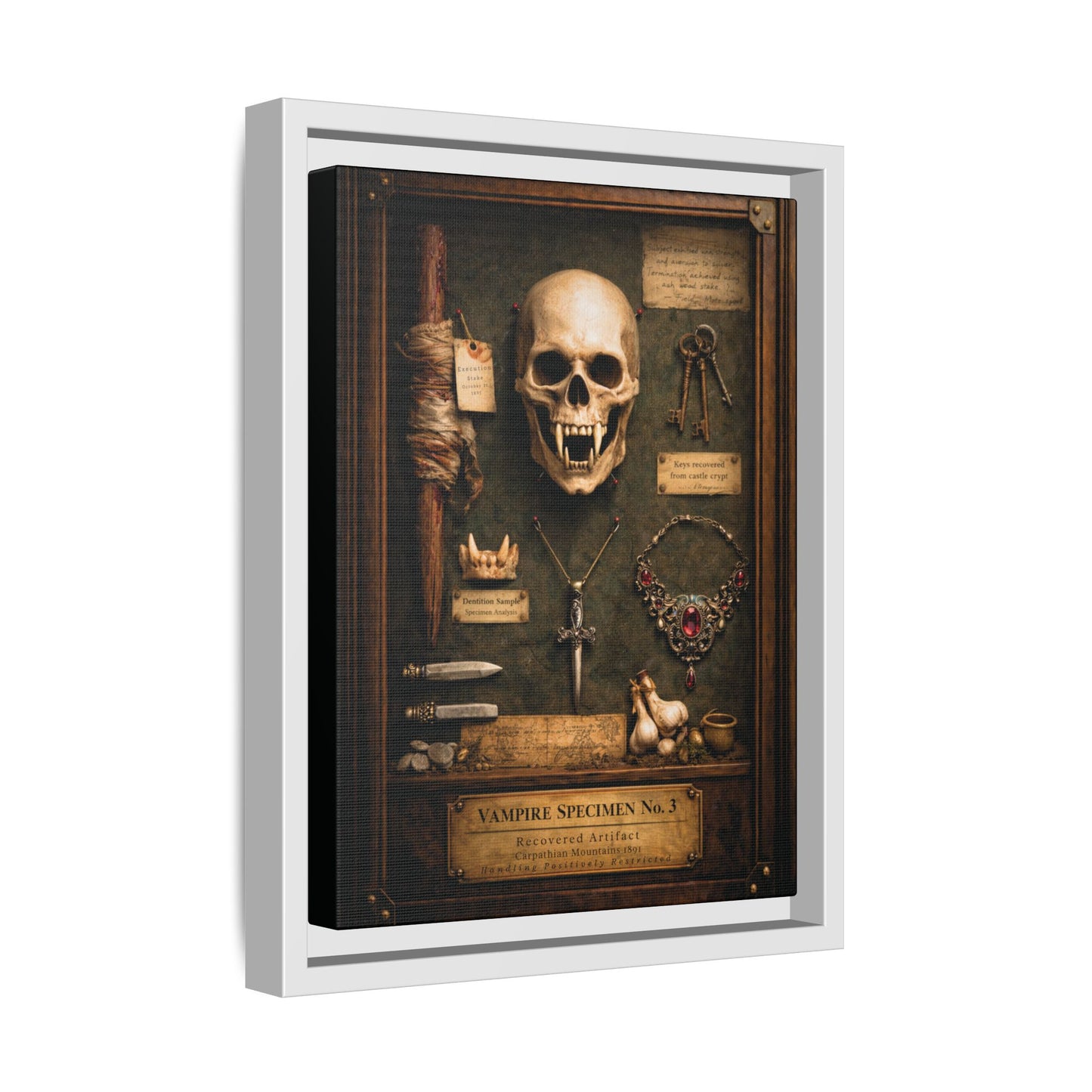 Framed Canvas Art – Vampire Specimen No. 3 | Gothic Vampire Wall Decor | Dark Academia Curiosity Cabinet Art