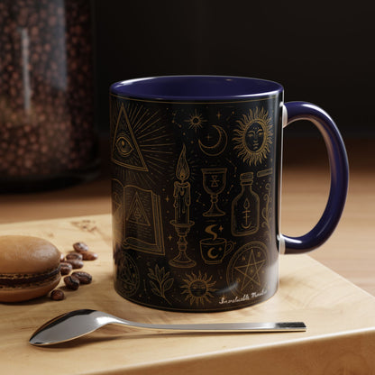 Witchy Aesthetic Coffee Mug – 15oz Black & Purple Ceramic with Occult Symbols – Goth Kitchen Decor, Halloween Gift Idea - 11oz/15oz