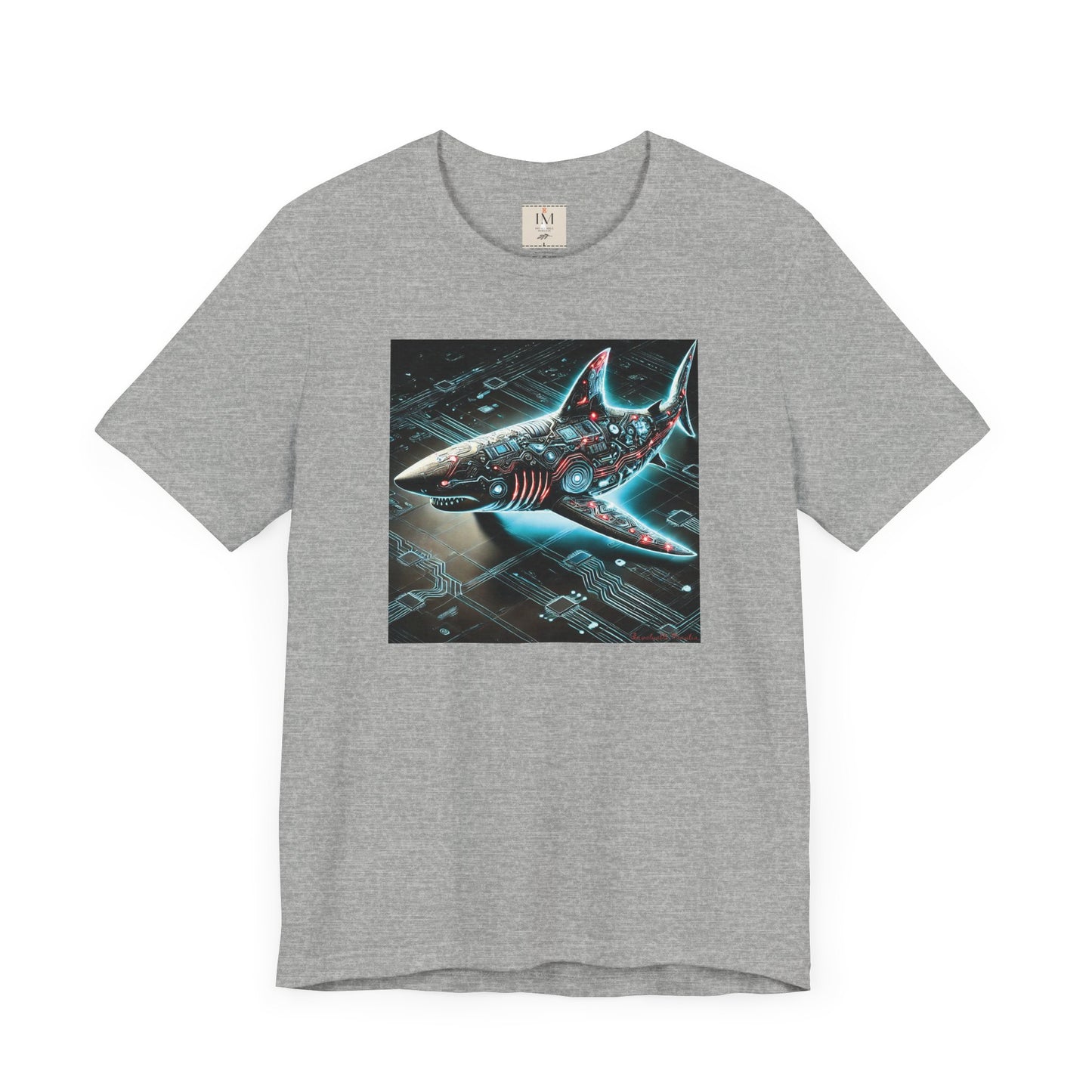 Cyber Shark Unisex Jersey Tee - Futuristic Ocean Design Tech T-Shirt