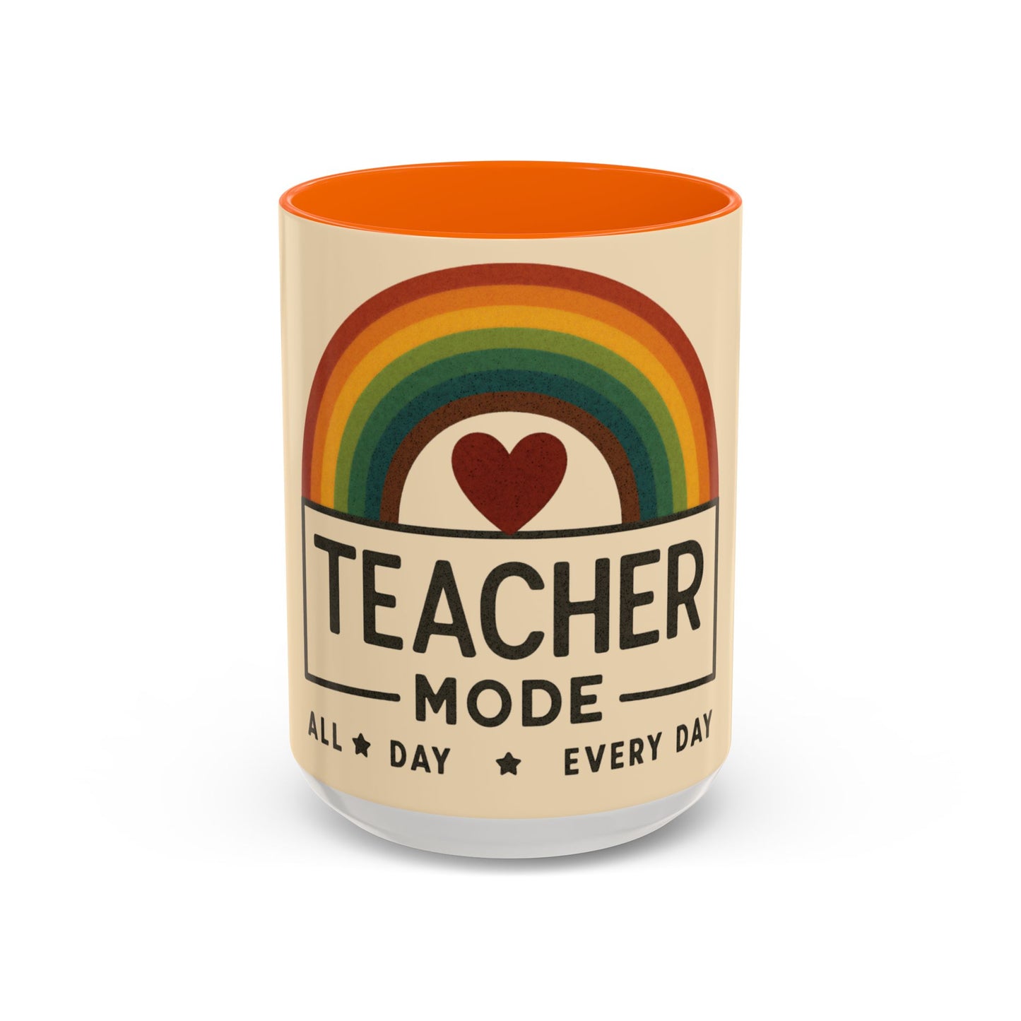 Teacher Mode – Color Accent Mug (11oz/15oz) • Rainbow Heart • Teacher Gift • Dishwasher & Microwave Safe
