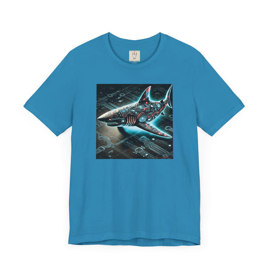 Cyber Shark Unisex Jersey Tee - Futuristic Ocean Design Tech T-Shirt