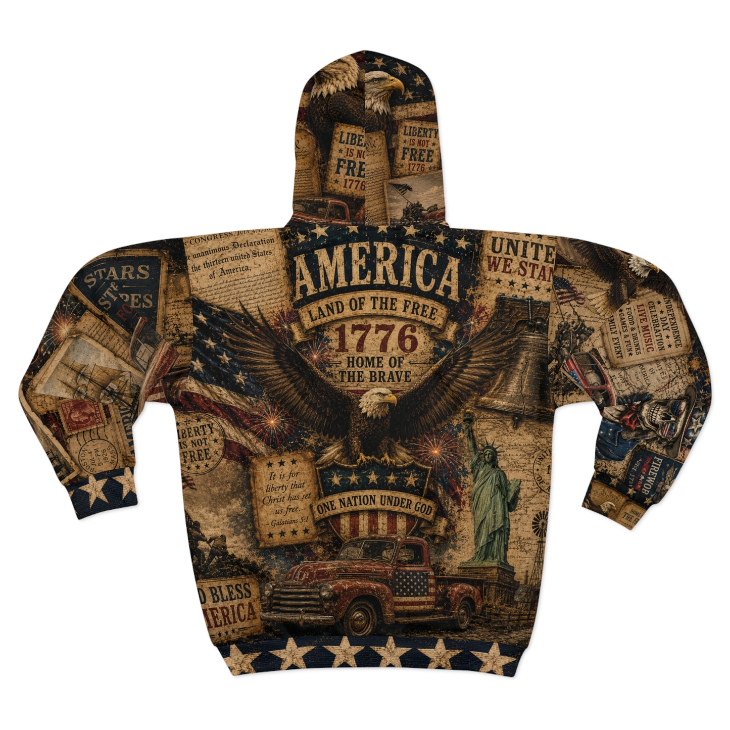 Americana Vintage Patriotic Collage Zip Up Hoodie