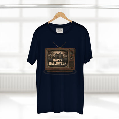 Retro TV Happy Halloween – Vintage Halloween T-Shirt | Illustrated Gothic Horror Tee | Premium AS Colour Unisex