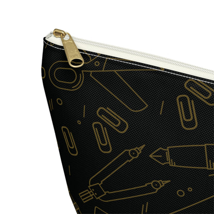Black & Gold Artist Sketch T-Bottom Pouch • Stylish Pencil Case or Makeup Bag • Small or Large Sizes