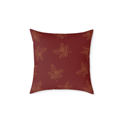 Red & Gold Gift Box Throw Pillow – Holiday Present Canvas Cushion with Holly Back
