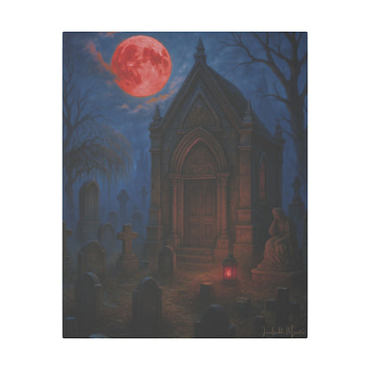 "Blood Moon Mausoleum" – Gothic Graveyard Fine Art Matte Canvas Print (Vertical)