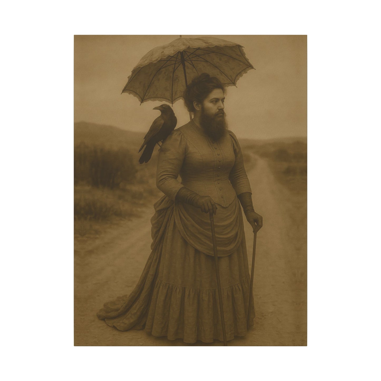 Bearded Lady with Crow – Matte Canvas Print (Gallery-Wrapped) 0.75"