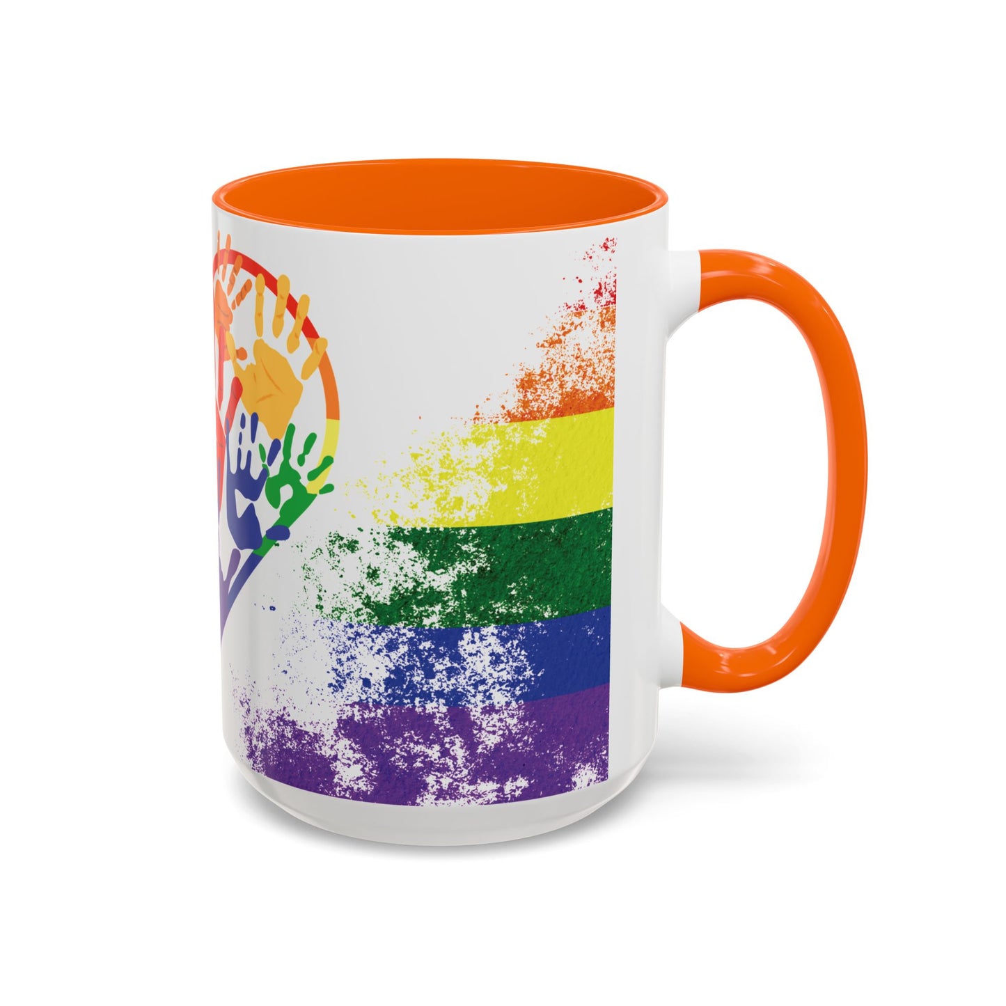 Handprint Heart Pride Mug | Rainbow Splash Ceramic Cup | 11oz & 15oz