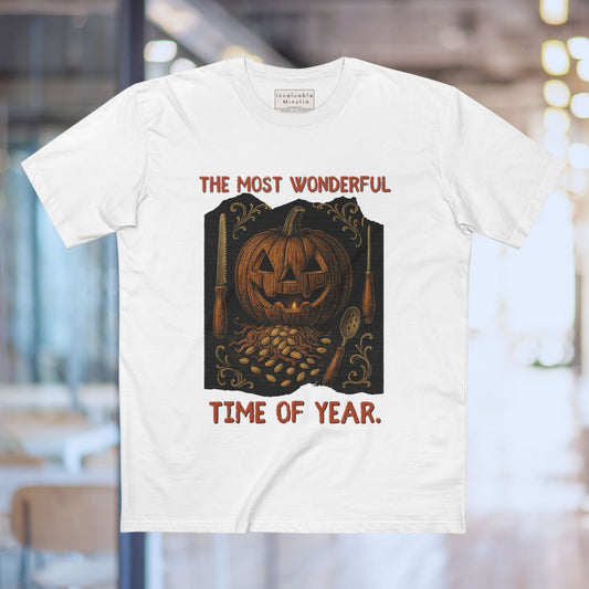 Halloween Jack-O’-Lantern Tee – “The Most Wonderful Time of Year” Vintage Pumpkin Carving Shirt | AS Colour 5001 Unisex