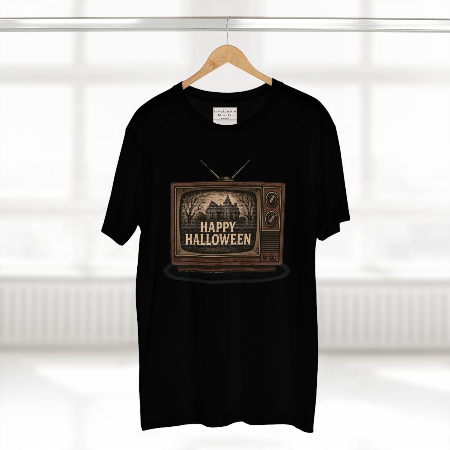 Retro TV Happy Halloween – Vintage Halloween T-Shirt | Illustrated Gothic Horror Tee | Premium AS Colour Unisex