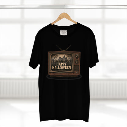 Retro TV Happy Halloween – Vintage Halloween T-Shirt | Illustrated Gothic Horror Tee | Premium AS Colour Unisex