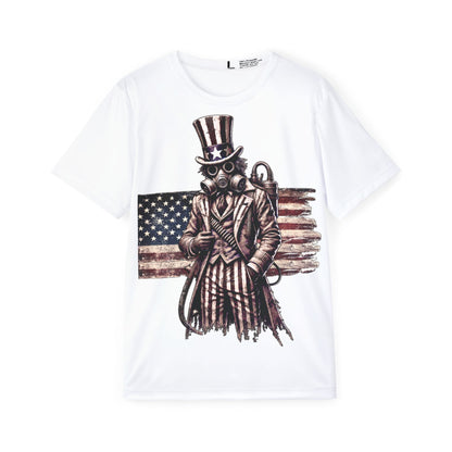 Uncle Sam Gasmask Tee – Dystopian Americana Sports Shirt (Unisex AOP) Moisture Wicking