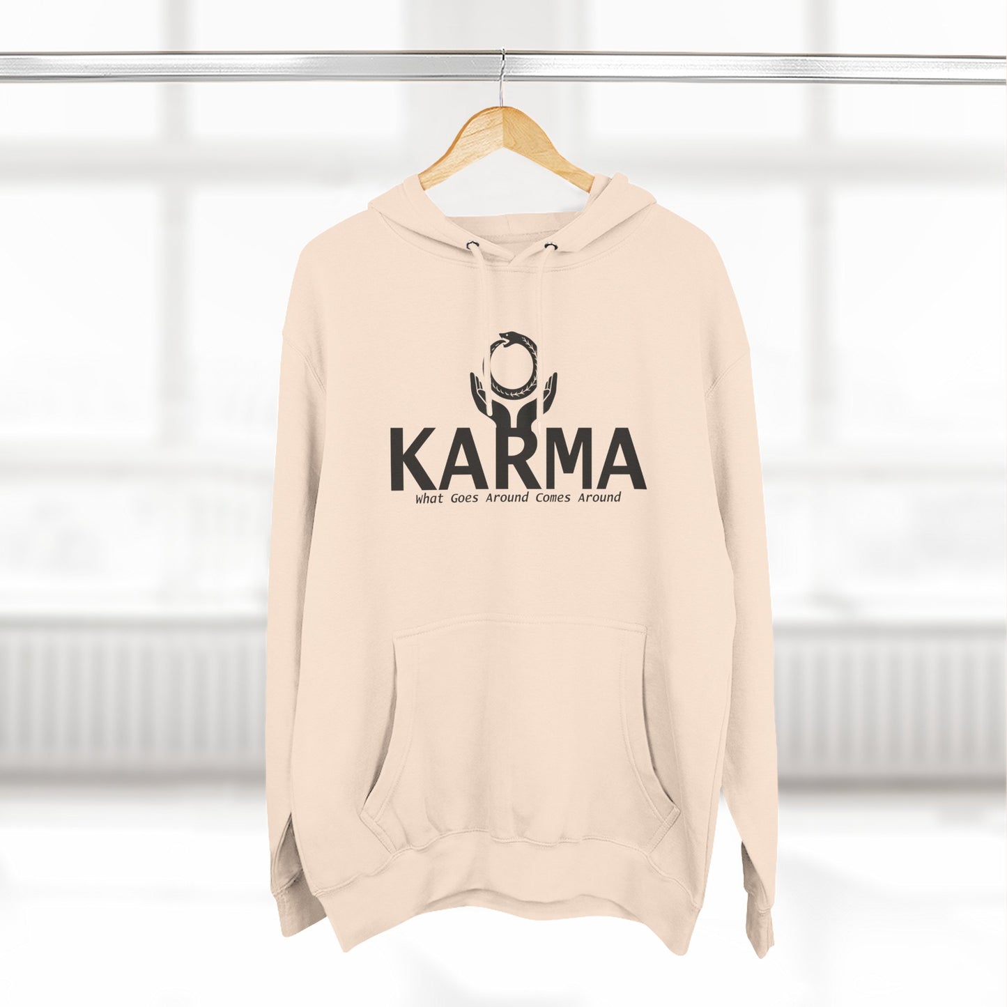 Karma Hoodie — “What Goes Around Comes Around” Minimalist Spiritual Quote Hoodie (Lane Seven Premium Fleece)