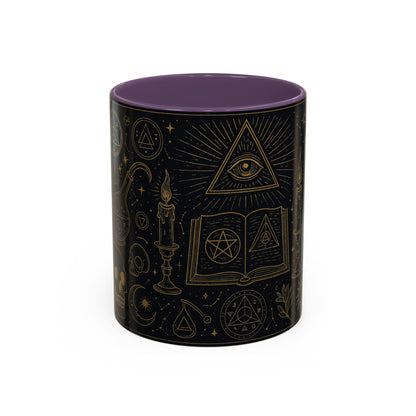 Witchy Aesthetic Coffee Mug – 15oz Black & Purple Ceramic with Occult Symbols – Goth Kitchen Decor, Halloween Gift Idea - 11oz/15oz