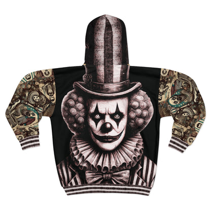 Unisex All-Over Print Zip-Up Hoodie - Gothic Vintage Aesthetic Circus + CreepyClown Design