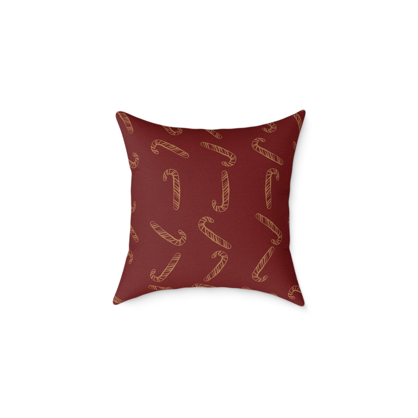 Vintage Fireplace Christmas Throw Pillow – Red & Gold Mantel with Candy Cane Pattern Back