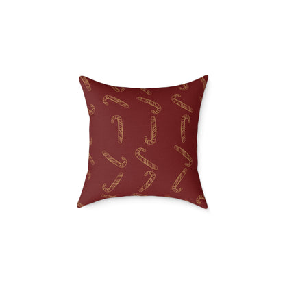 Vintage Fireplace Christmas Throw Pillow – Red & Gold Mantel with Candy Cane Pattern Back