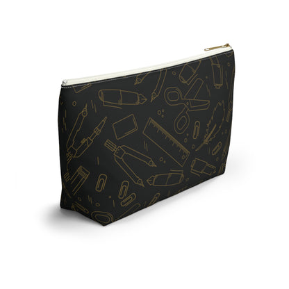 Black & Gold Artist Sketch T-Bottom Pouch • Stylish Pencil Case or Makeup Bag • Small or Large Sizes