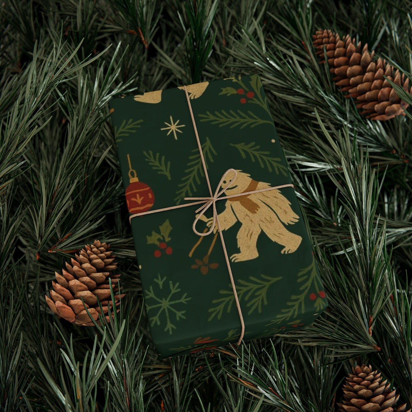 Cryptid Christmas Parade – Luxury Holiday Wrapping Paper, Folk-Art Bigfoot & Mothman Gift Wrap, 30" Roll (Matte/Gloss)