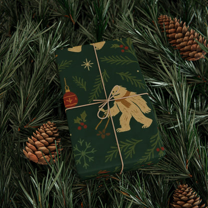 Cryptid Christmas Parade – Luxury Holiday Wrapping Paper, Folk-Art Bigfoot & Mothman Gift Wrap, 30" Roll (Matte/Gloss)