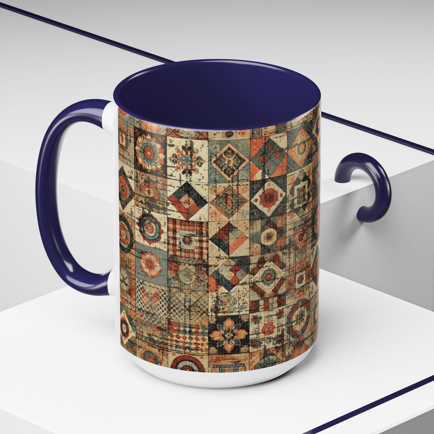 Boho Patchwork Quilt Mug | Vintage Accent Coffee Mug (11oz/15oz)