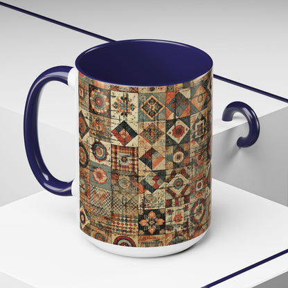 Boho Patchwork Quilt Mug | Vintage Accent Coffee Mug (11oz/15oz)