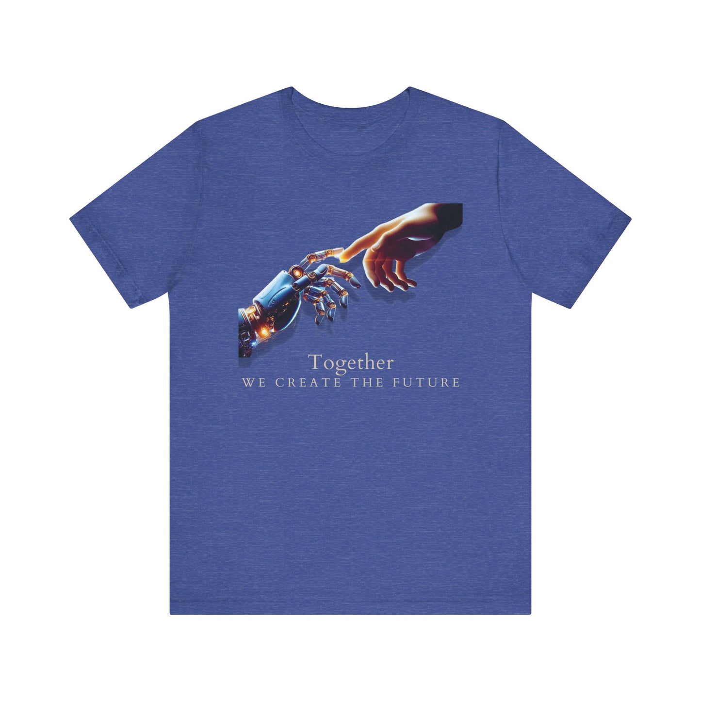 Robotic & Human Hand Touching Jersey Tee - "Together We Create the Future" - Inspirational T-Shirt - Soft, Comfortable Graphic Tee
