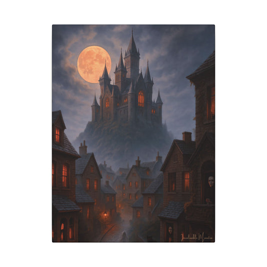 Haunted Hilltop Castle Canvas Print – Gothic Halloween Wall Art for Spooky Season Decor