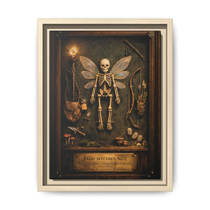 Fairy Specimen No. 2 Framed Canvas Print – Skeletal Fairy Wall Art, Dark Curiosity Cabinet Decor