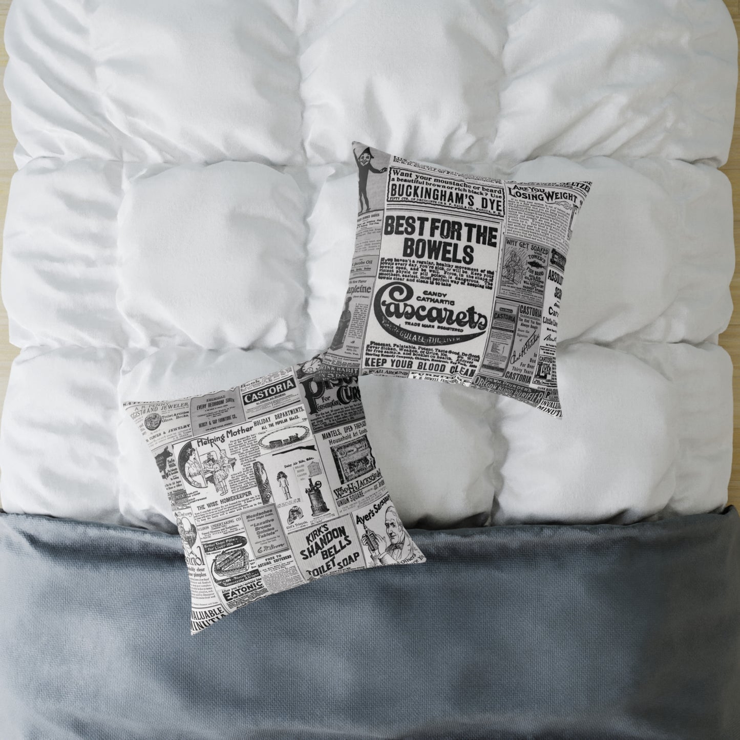 Occult Americana – 1800s Vintage Newspaper Ads Collage Art - Canvas Throw Pillow Version 2
