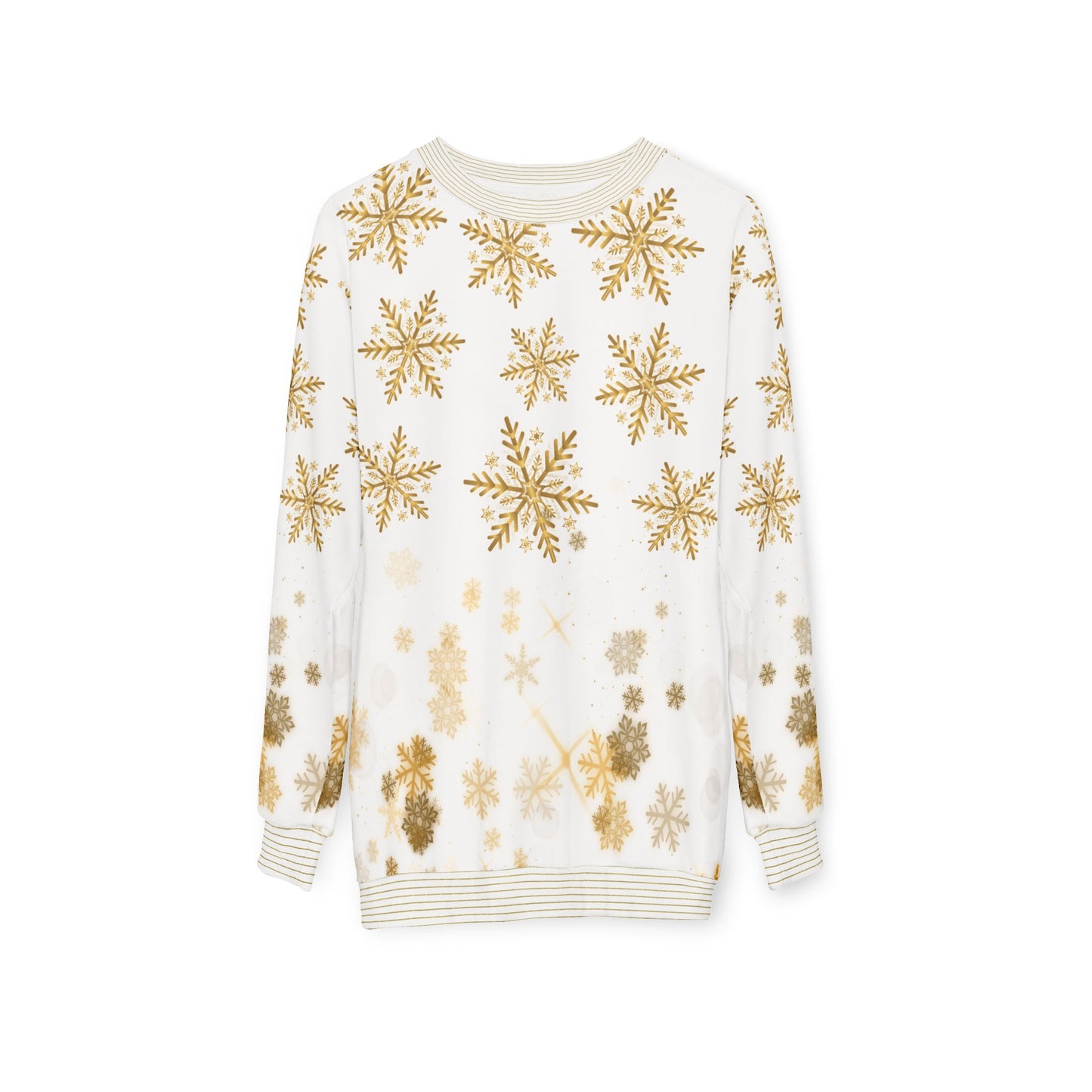 Golden Snowflakes AOP – Premium Holiday Crewneck Sweatshirt | Invaluable Minutia