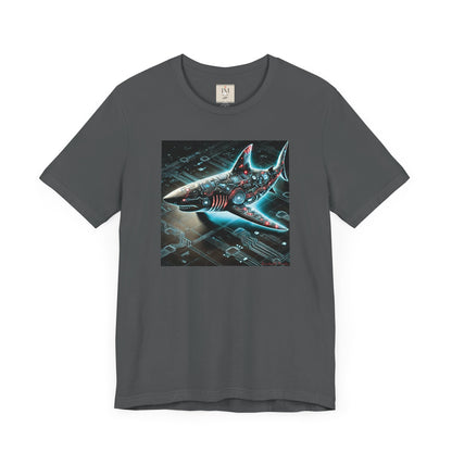 Cyber Shark Unisex Jersey Tee - Futuristic Ocean Design Tech T-Shirt