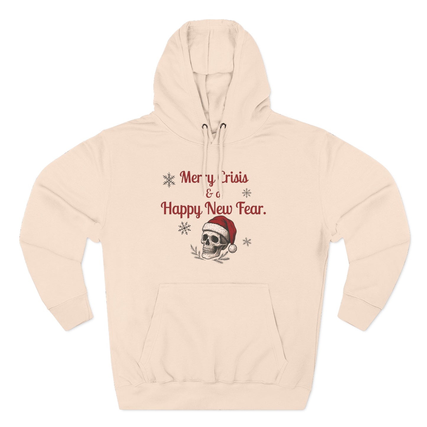 Merry Crisis & a Happy New Fear Hoodie — Gothic Christmas Skull, Premium Lane Seven Fleece (S–2XL)