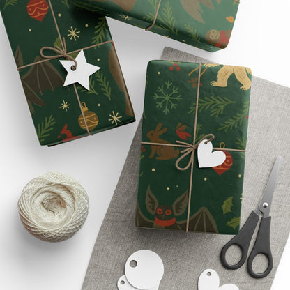 Cryptid Christmas Parade – Luxury Holiday Wrapping Paper, Folk-Art Bigfoot & Mothman Gift Wrap, 30" Roll (Matte/Gloss)