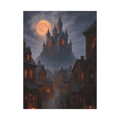 Haunted Hilltop Castle Canvas Print – Gothic Halloween Wall Art for Spooky Season Decor