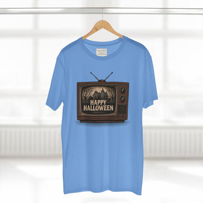 Retro TV Happy Halloween – Vintage Halloween T-Shirt | Illustrated Gothic Horror Tee | Premium AS Colour Unisex