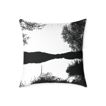 Stillwater Divide Silhouette Pillow – Liminal Lake Vibes for Moody Minimalists - Canvas Throw Pillow Home Decor