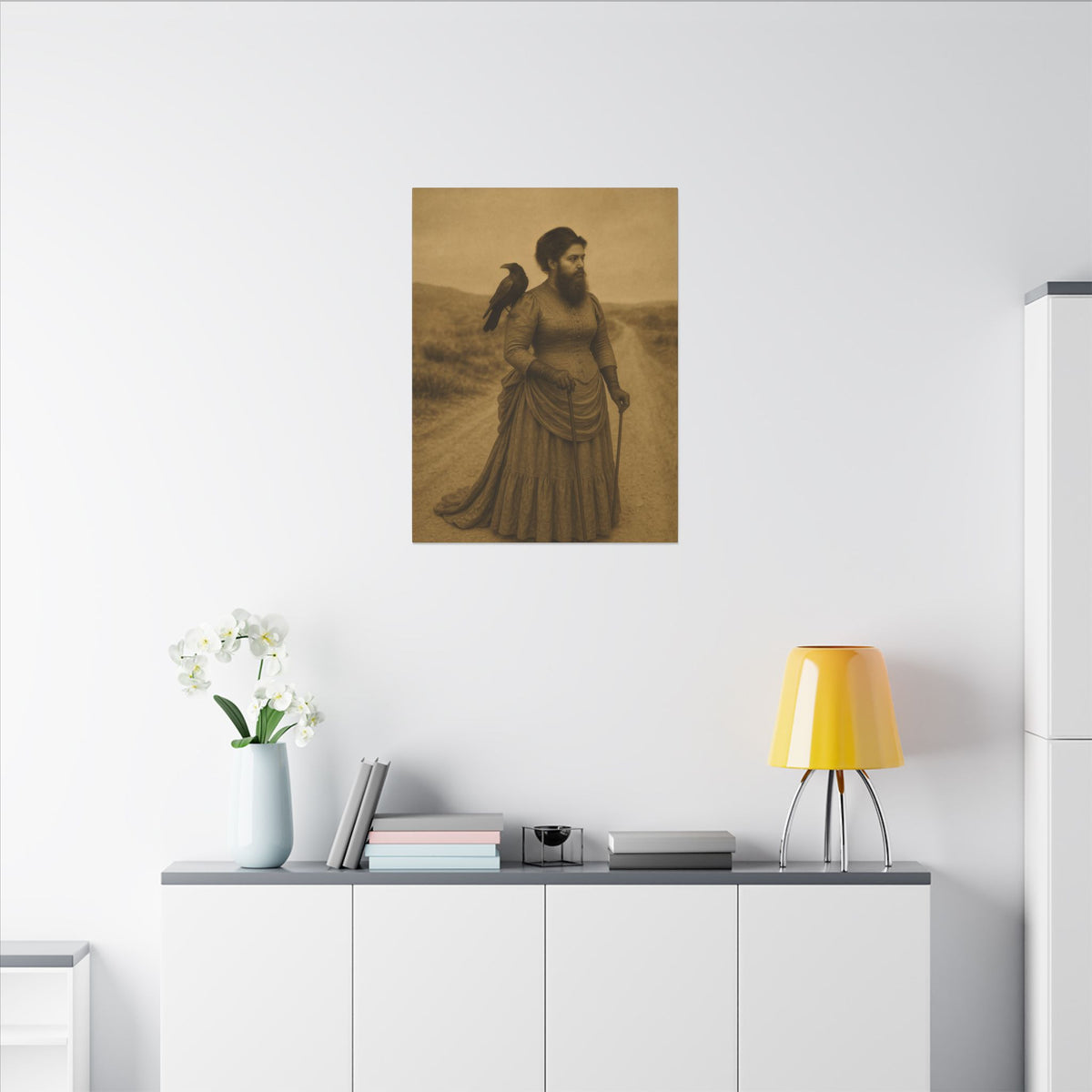 Bearded Lady with Crow – Matte Canvas Print (Gallery-Wrapped) 0.75"