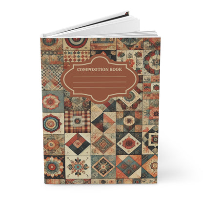 Vintage-Inspired Patterned Patchwork Quilt Composition Journal – Hardcover Journal