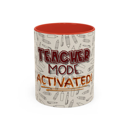 Funny Teacher Coffee Mug – Back to School Gift – “Teacher Mode Activated” – Color Accent 11oz 15oz – Classroom Decor – Durable Ceramic – Education Life