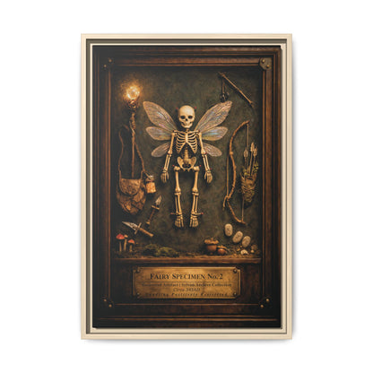 Fairy Specimen No. 2 Framed Canvas Print – Skeletal Fairy Wall Art, Dark Curiosity Cabinet Decor
