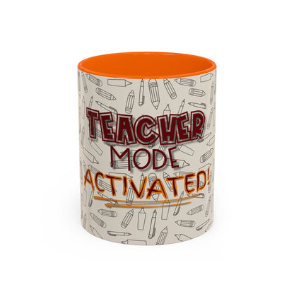Funny Teacher Coffee Mug – Back to School Gift – “Teacher Mode Activated” – Color Accent 11oz 15oz – Classroom Decor – Durable Ceramic – Education Life