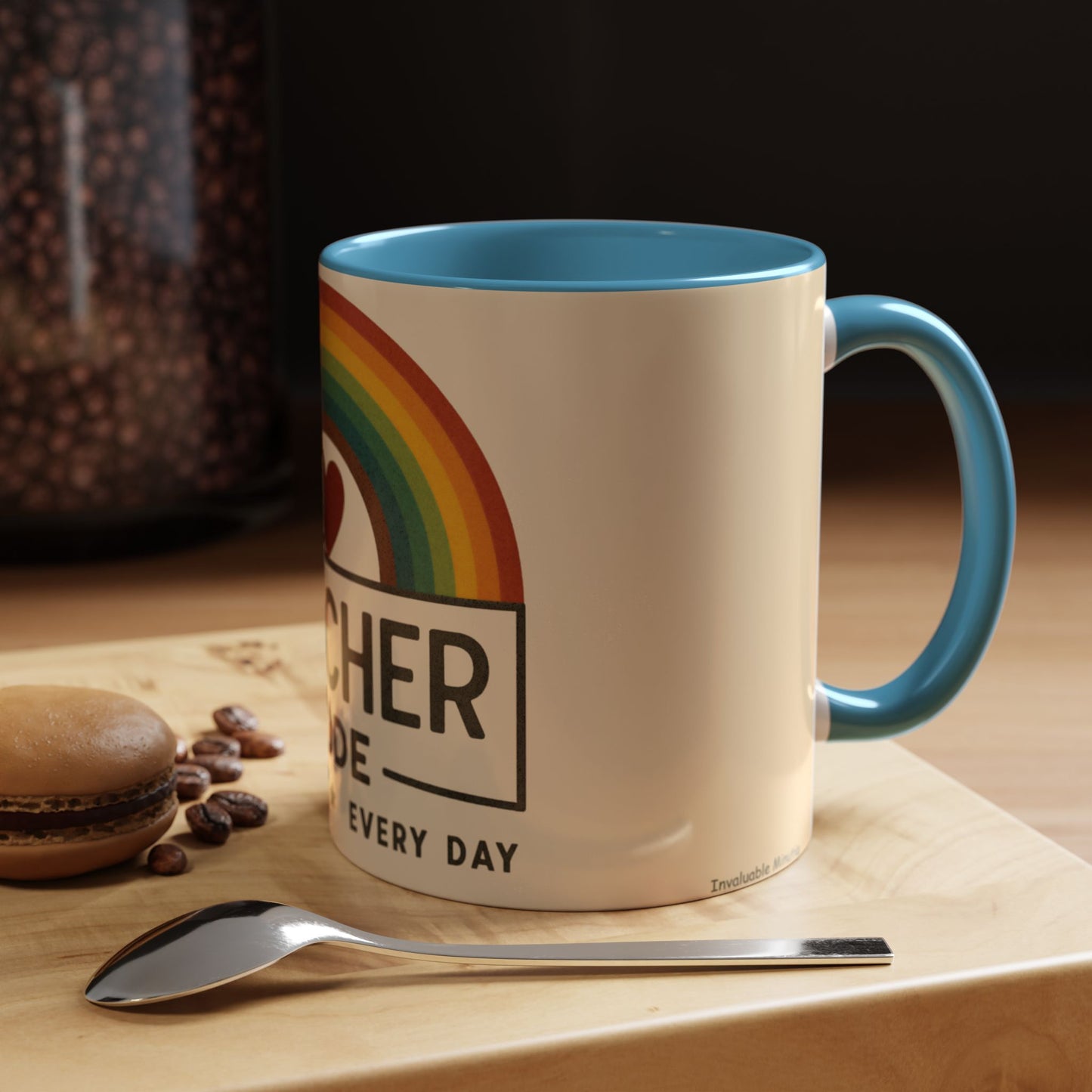 Teacher Mode – Color Accent Mug (11oz/15oz) • Rainbow Heart • Teacher Gift • Dishwasher & Microwave Safe