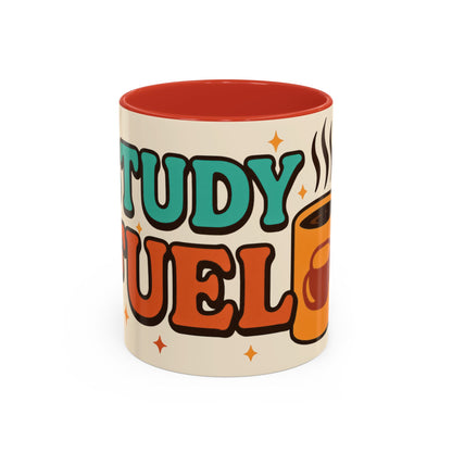 Study Fuel Color Accent Mug (11oz/15oz) – Retro Teacher/Student Coffee Cup • Back to School • Durable Ceramic
